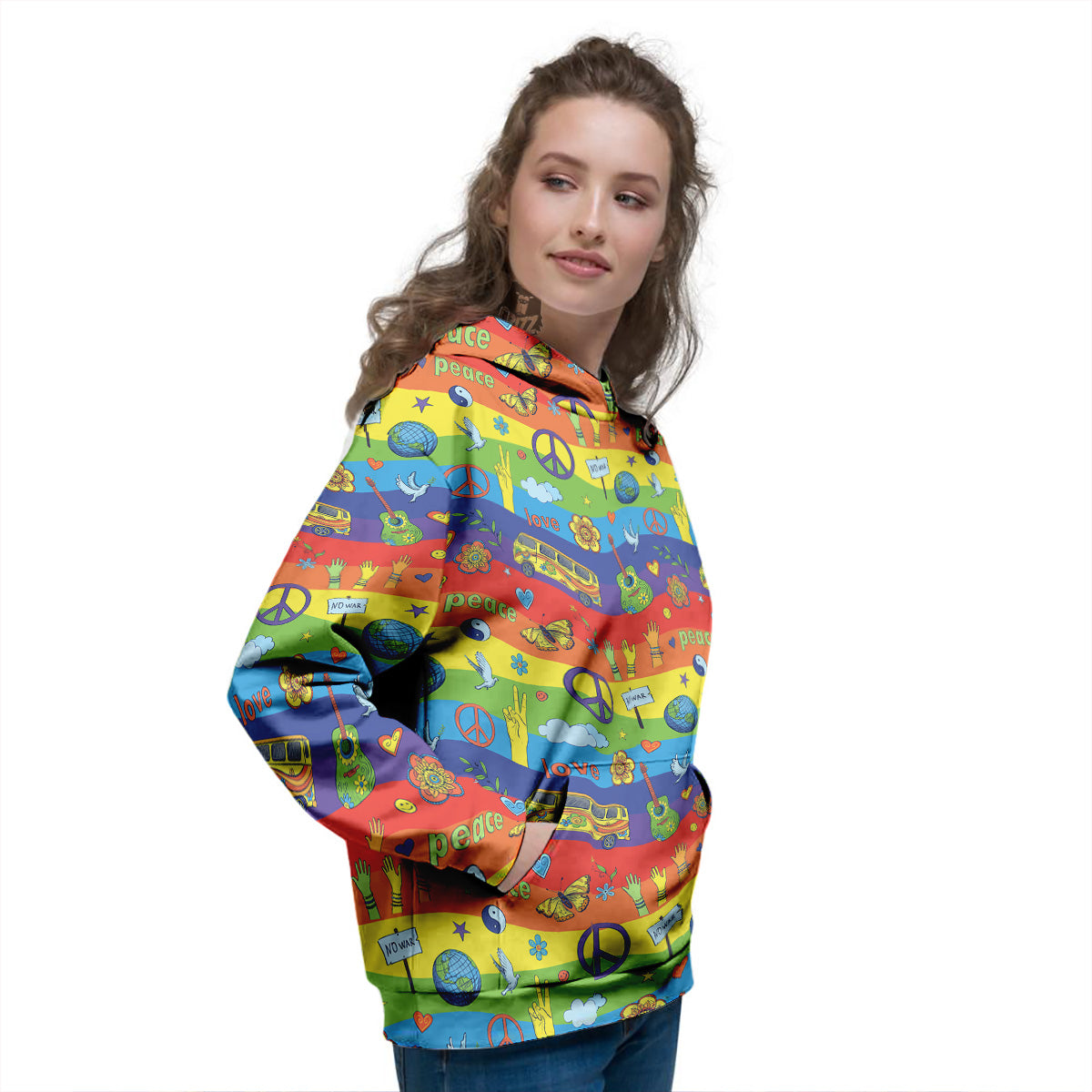 Hippie Drawing Psychedelic Wave Print Pattern Women's Hoodie-grizzshop