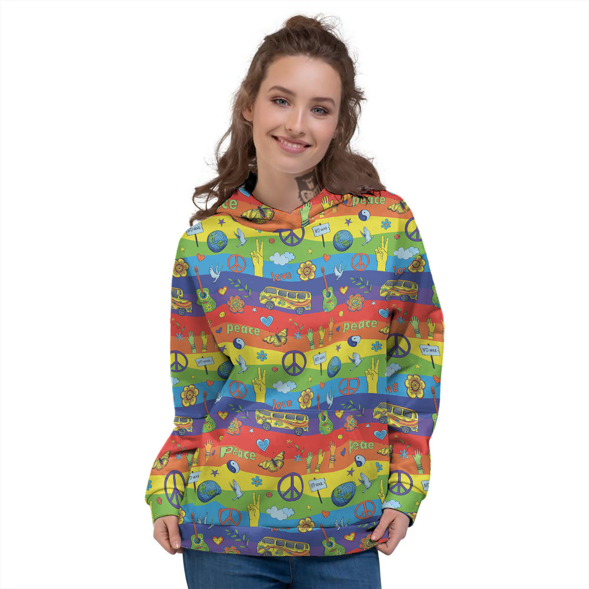 Hippie Drawing Psychedelic Wave Print Pattern Women's Hoodie-grizzshop