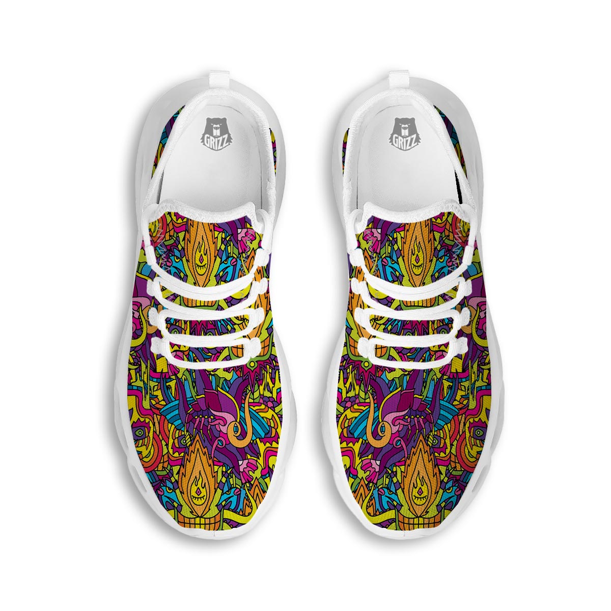 Hippie Flame Psychedelic Trippy White Running Shoes-grizzshop