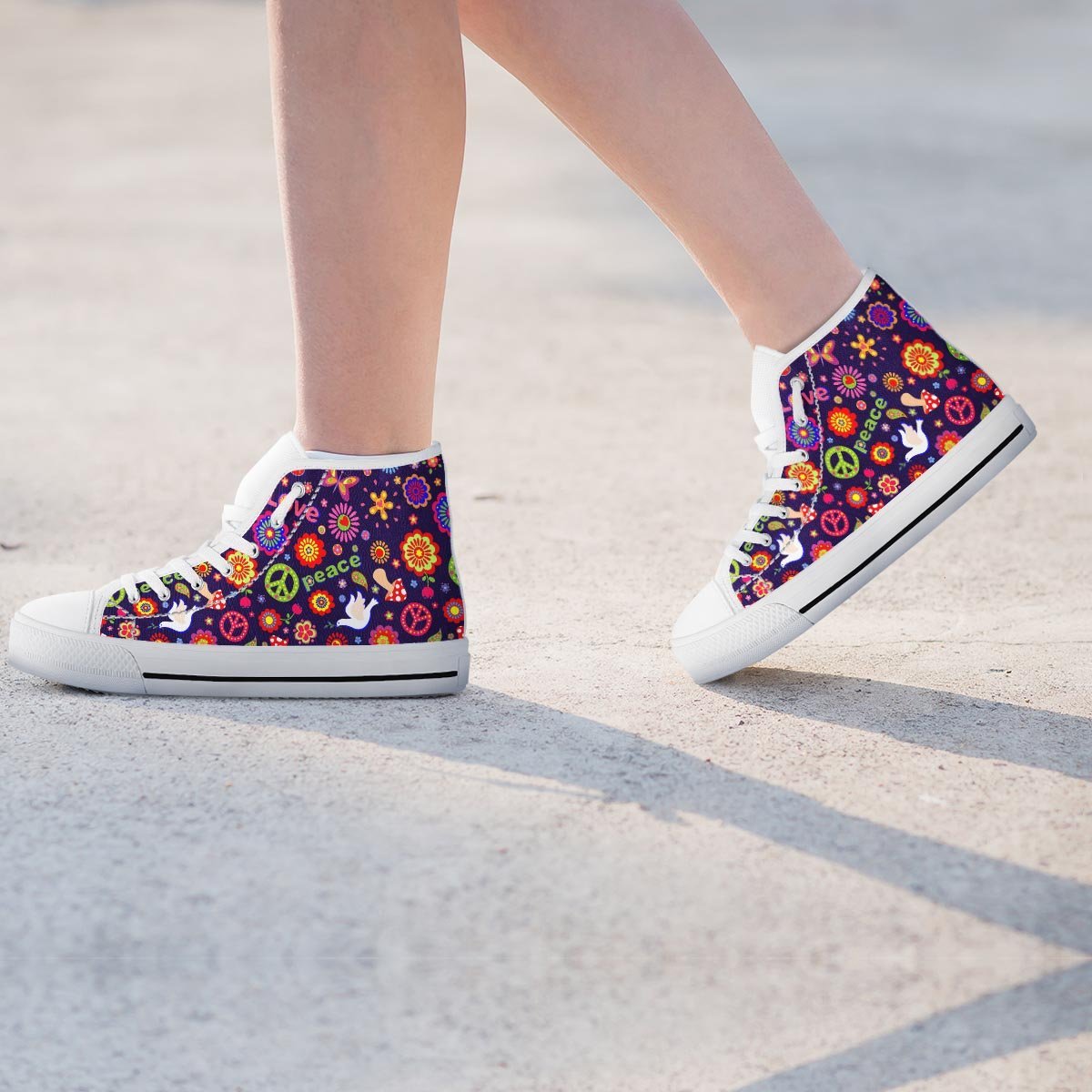 Hippie Floral Women's High Top Shoes-grizzshop