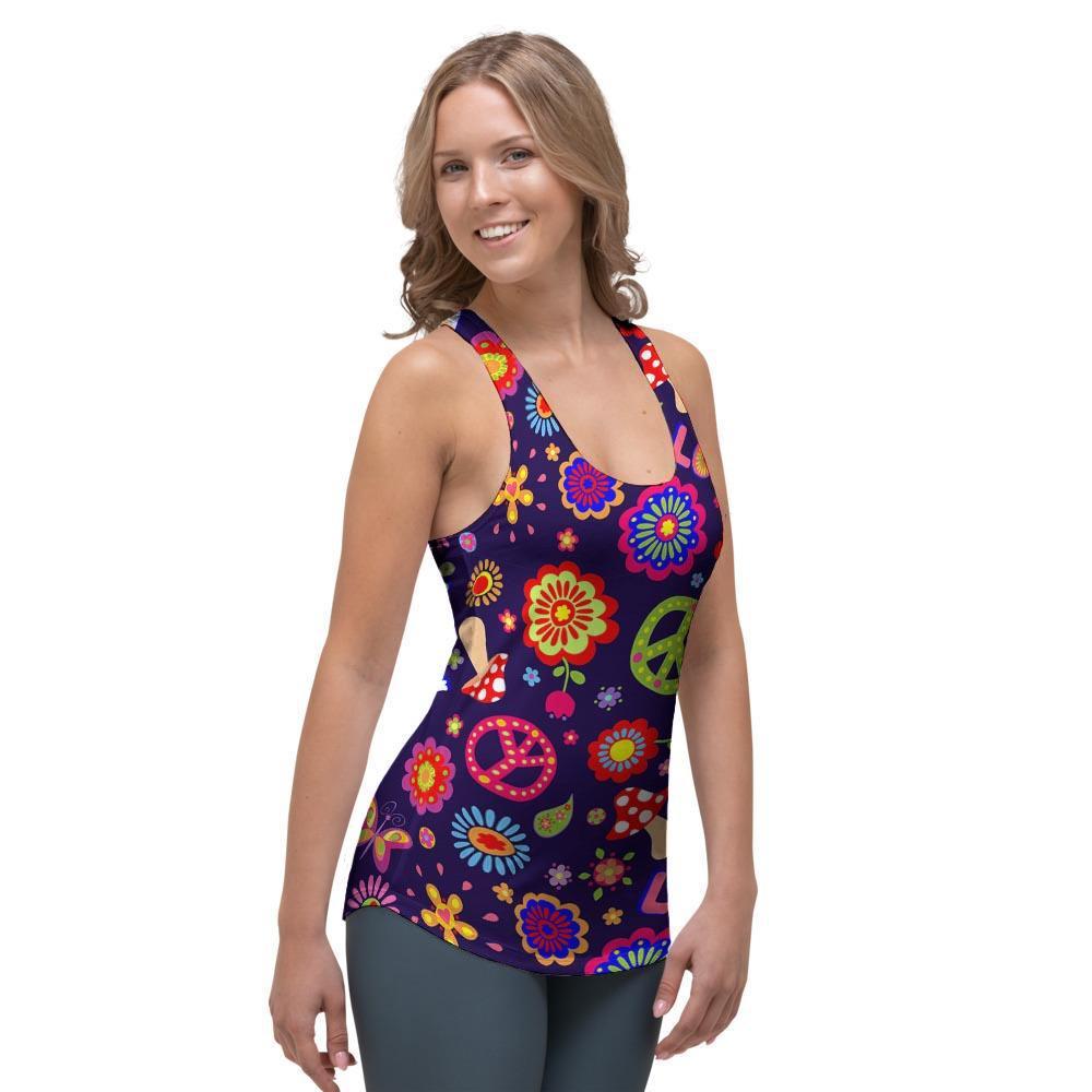 Hippie Floral Women's Racerback Tank Top-grizzshop