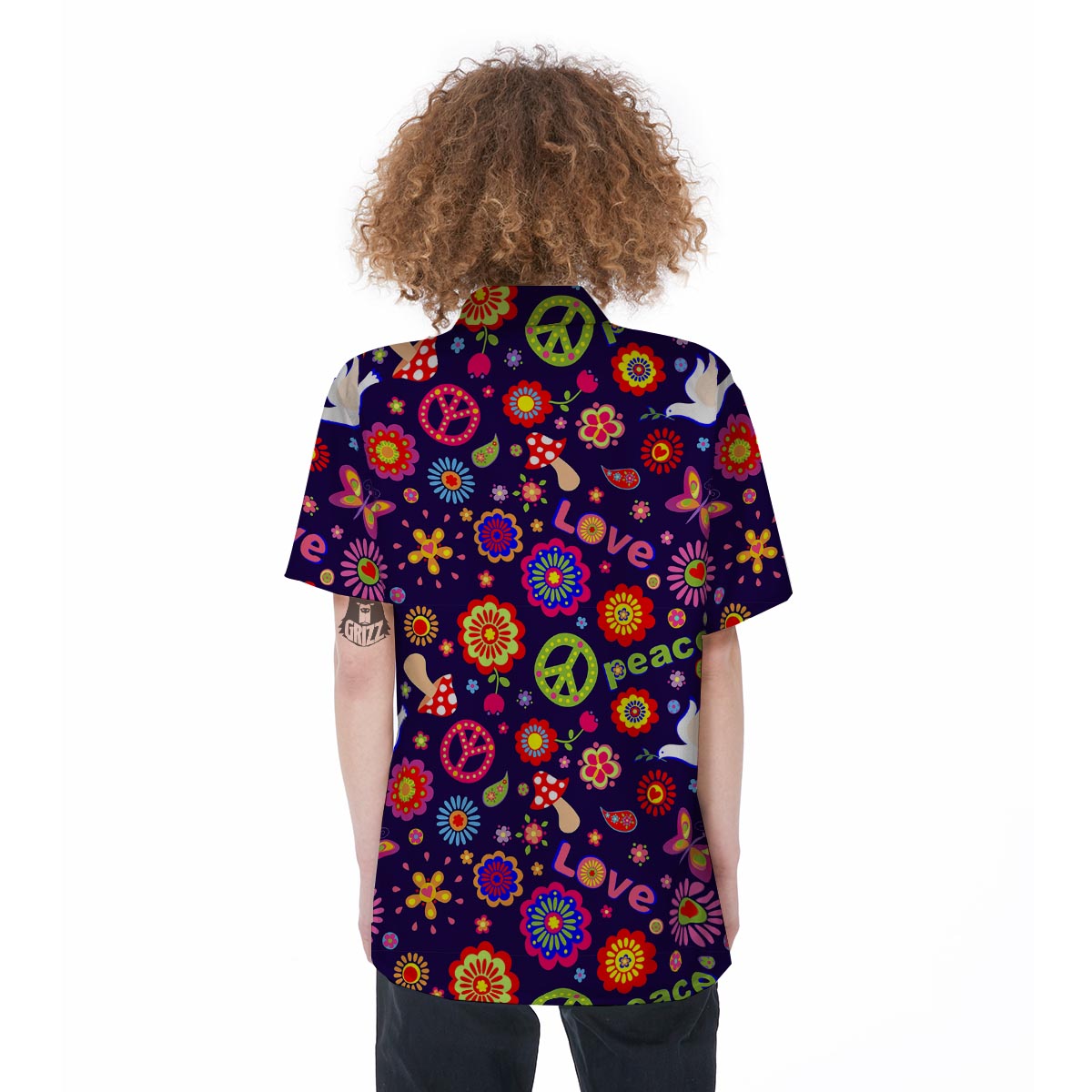Hippie Floral Women's Short Sleeve Shirts-grizzshop
