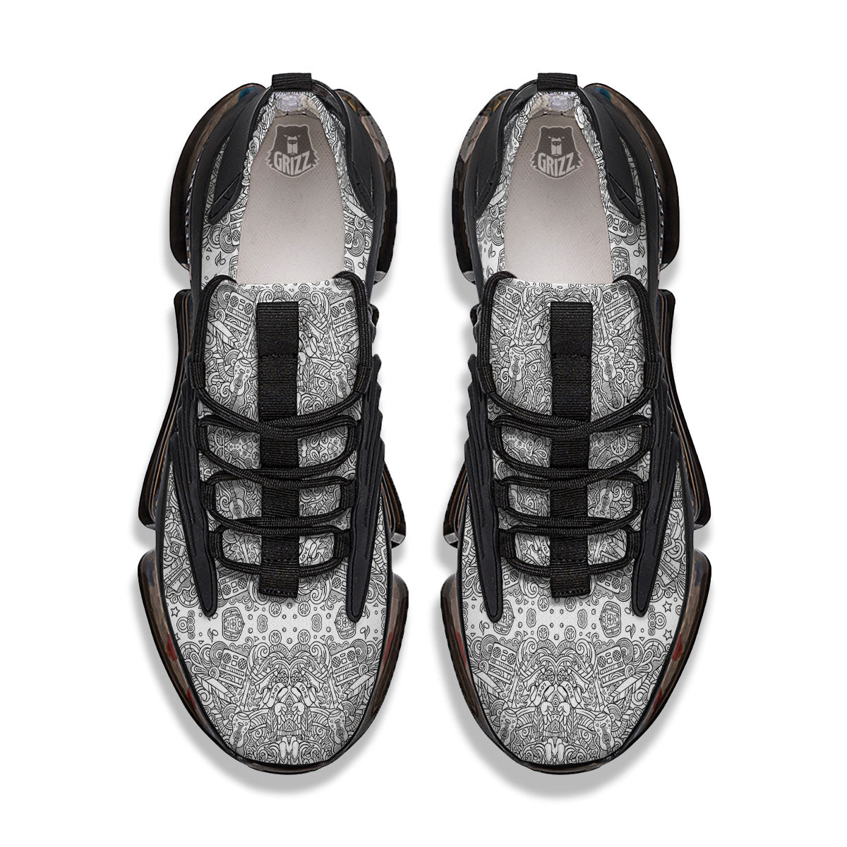 Hippie Graffiti Monochrome Print Pattern Black Gym Shoes-grizzshop