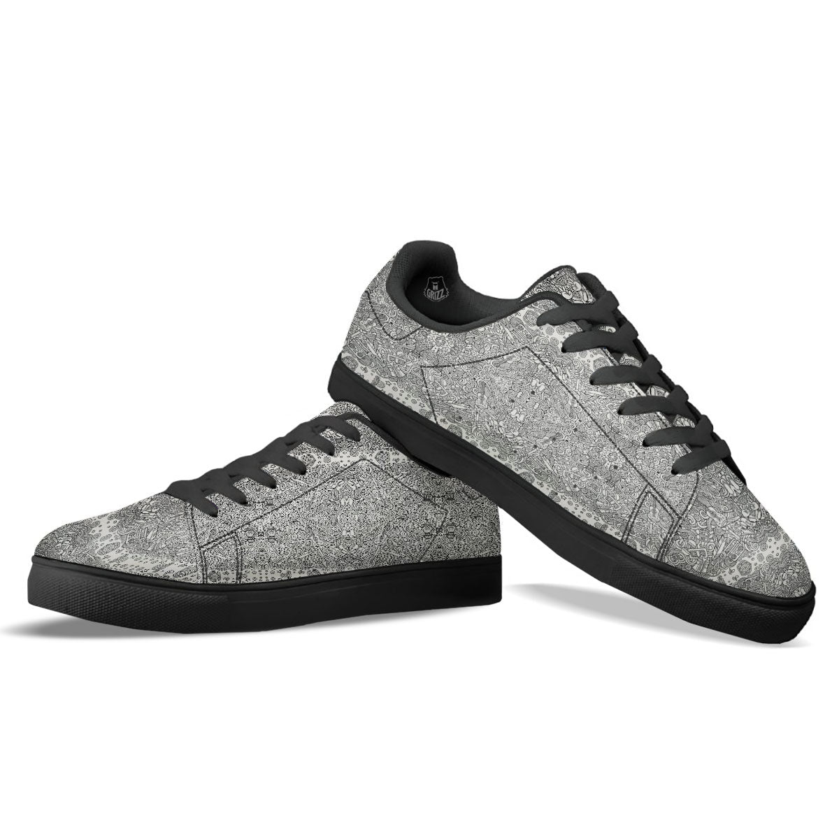 Hippie Graffiti Monochrome Print Pattern Black Low Top Sneakers-grizzshop