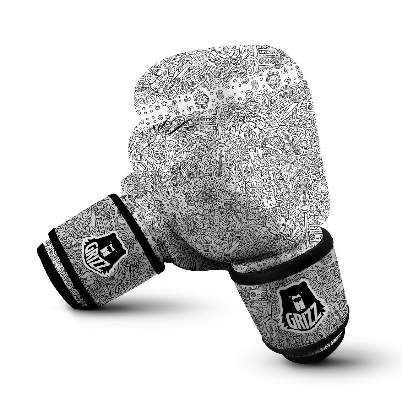 Hippie Graffiti Monochrome Print Pattern Boxing Gloves-grizzshop
