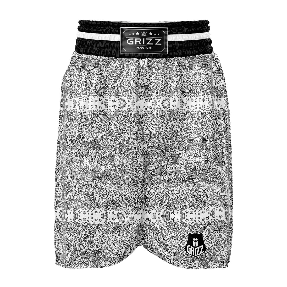 Hippie Graffiti Monochrome Print Pattern Boxing Shorts-grizzshop
