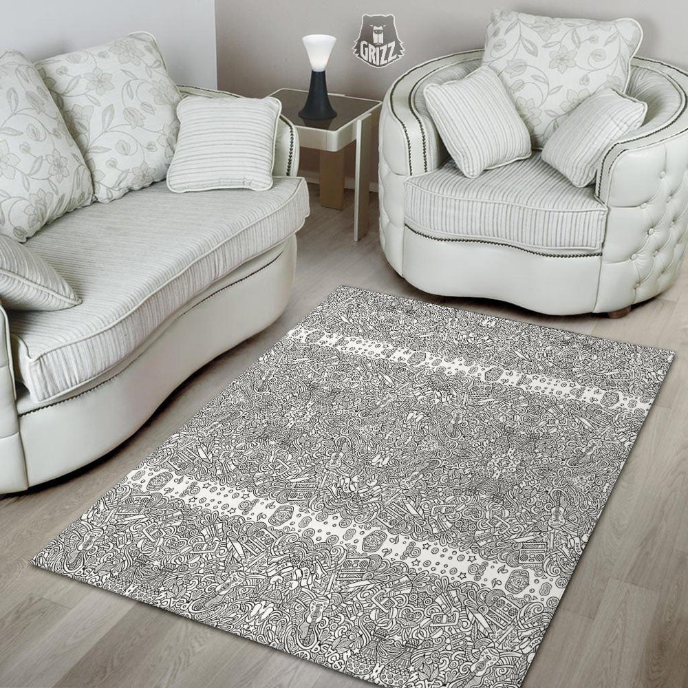 Hippie Graffiti Monochrome Print Pattern Floor Mat-grizzshop