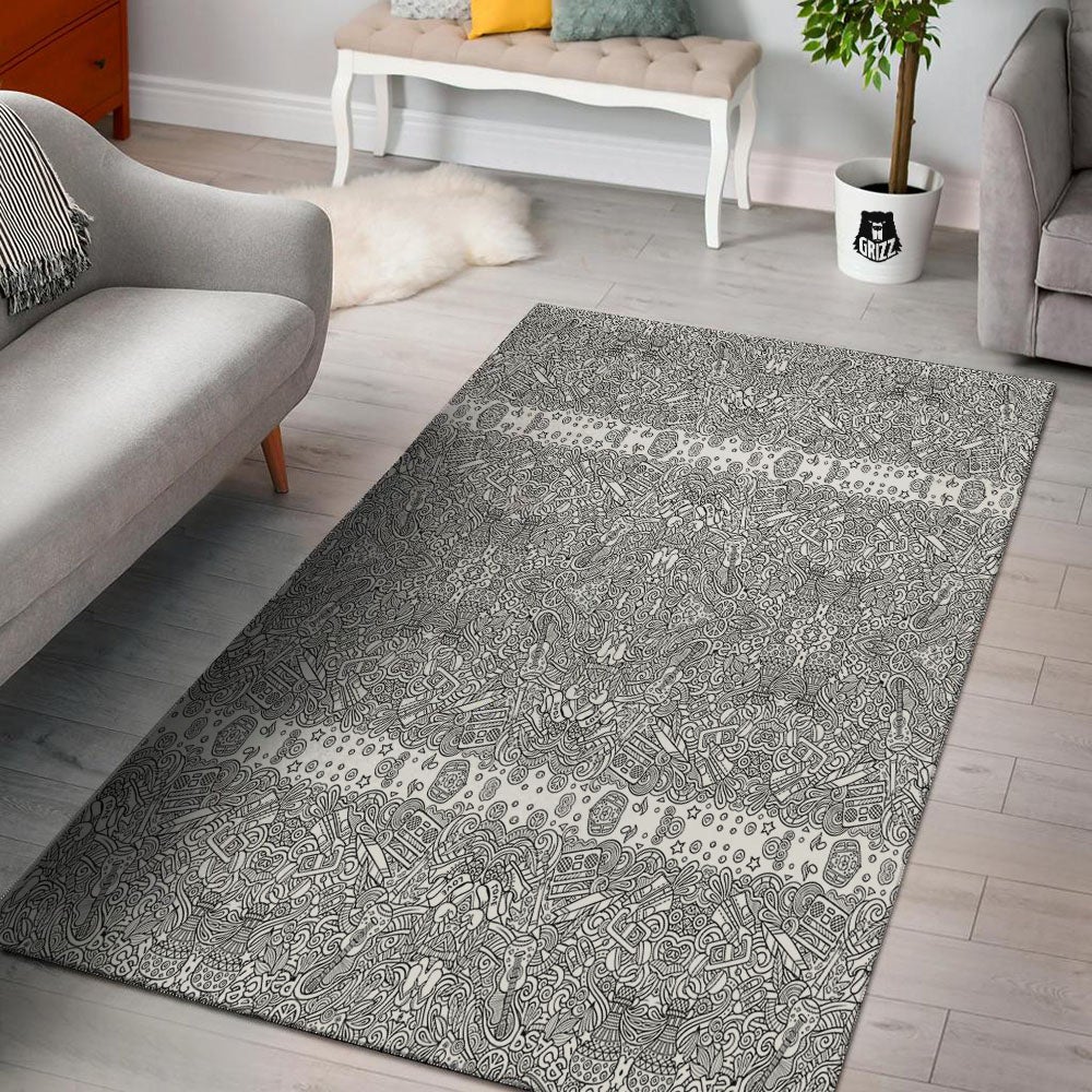 Hippie Graffiti Monochrome Print Pattern Floor Mat-grizzshop