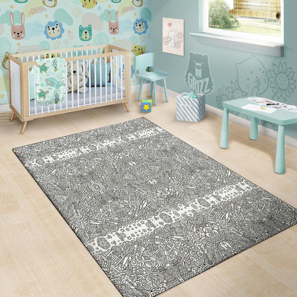 Hippie Graffiti Monochrome Print Pattern Floor Mat-grizzshop
