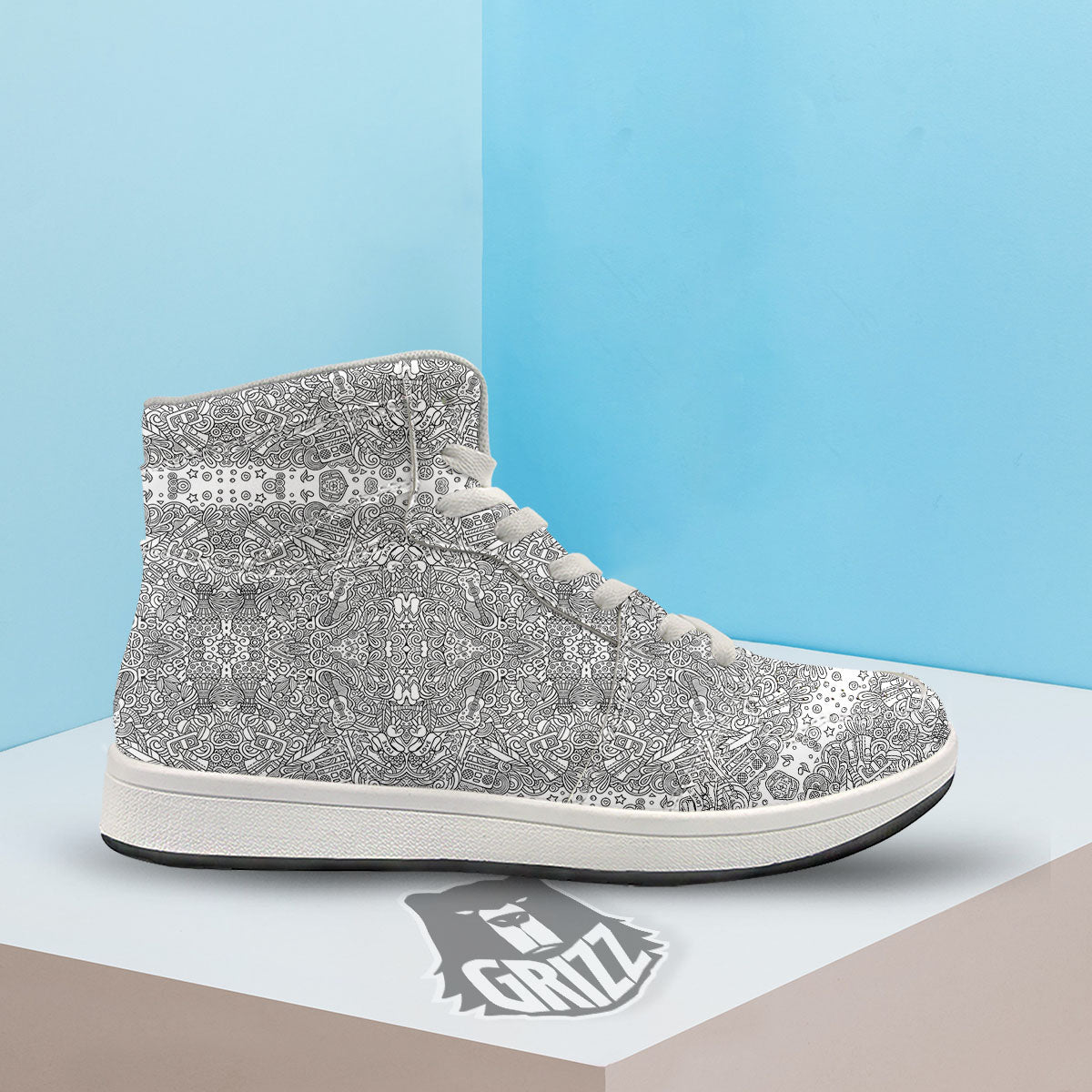 Hippie Graffiti Monochrome Print Pattern High Top Sneakers-grizzshop