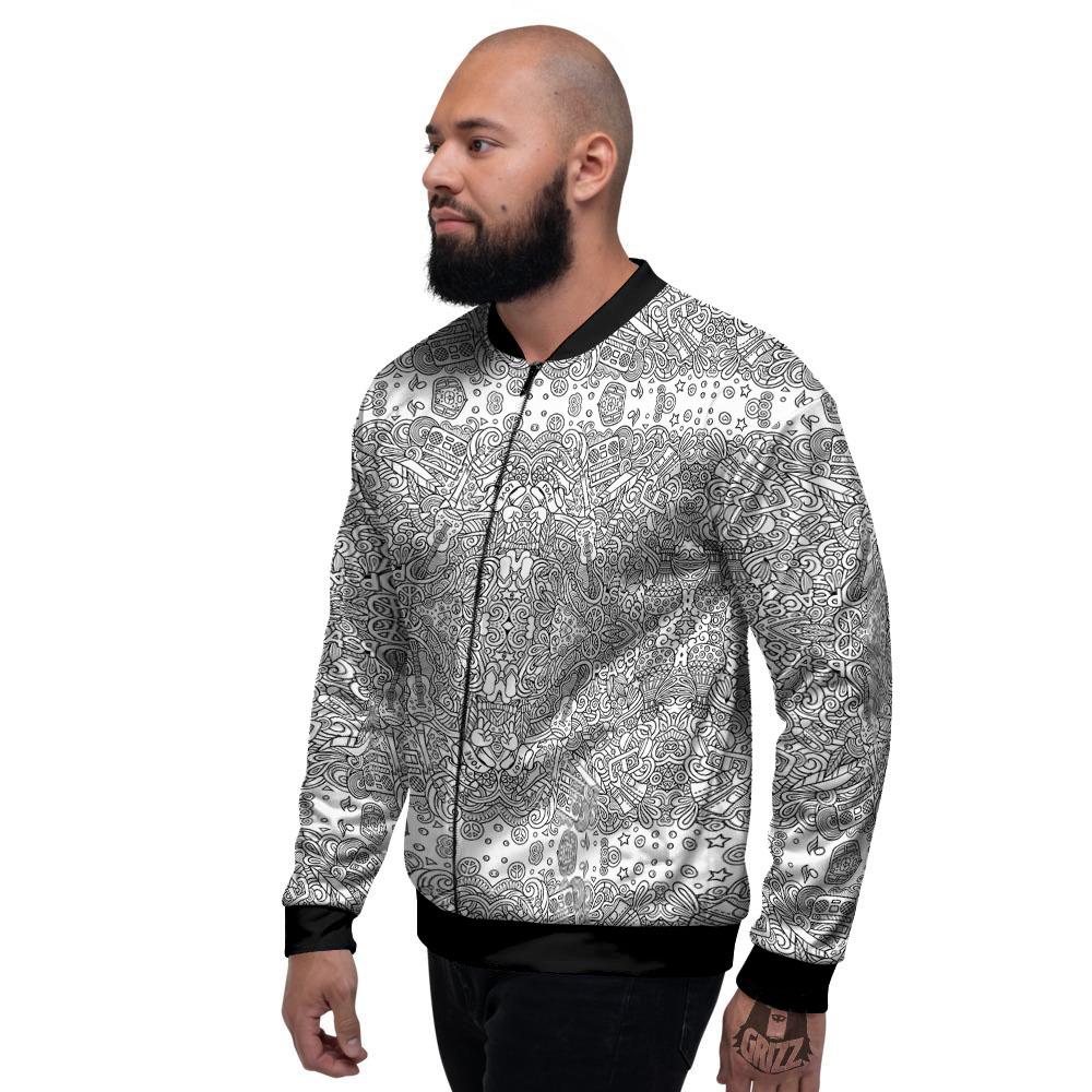 Hippie Graffiti Monochrome Print Pattern Men's Bomber Jacket-grizzshop
