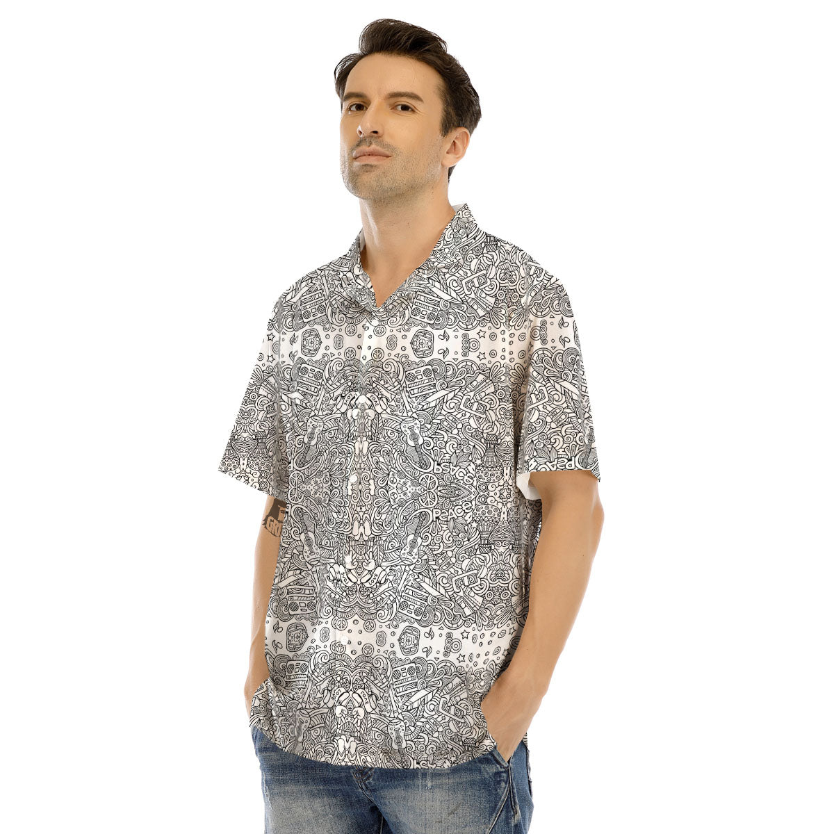 Hippie Graffiti Monochrome Print Pattern Men's Hawaiian Shirt-grizzshop