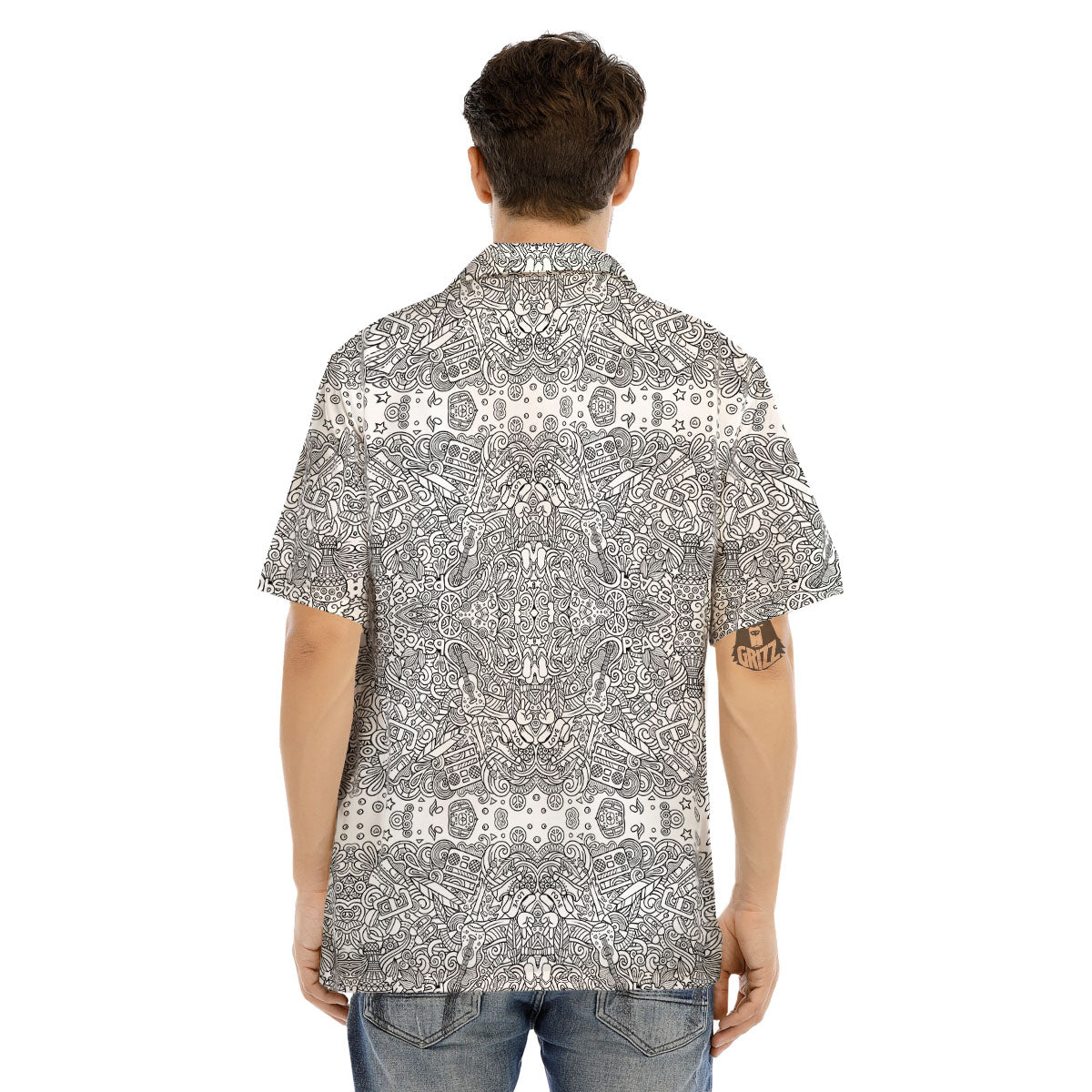 Hippie Graffiti Monochrome Print Pattern Men's Hawaiian Shirt-grizzshop