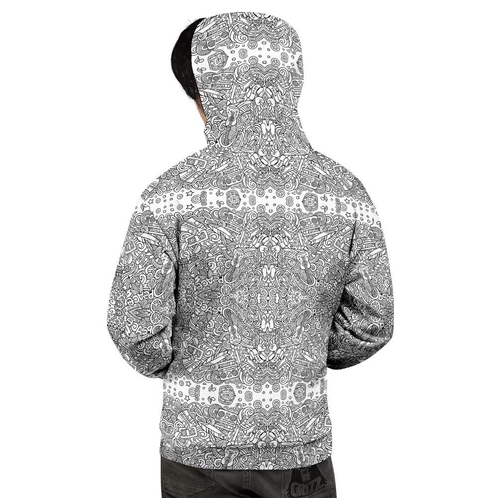 Hippie Graffiti Monochrome Print Pattern Men's Hoodie-grizzshop