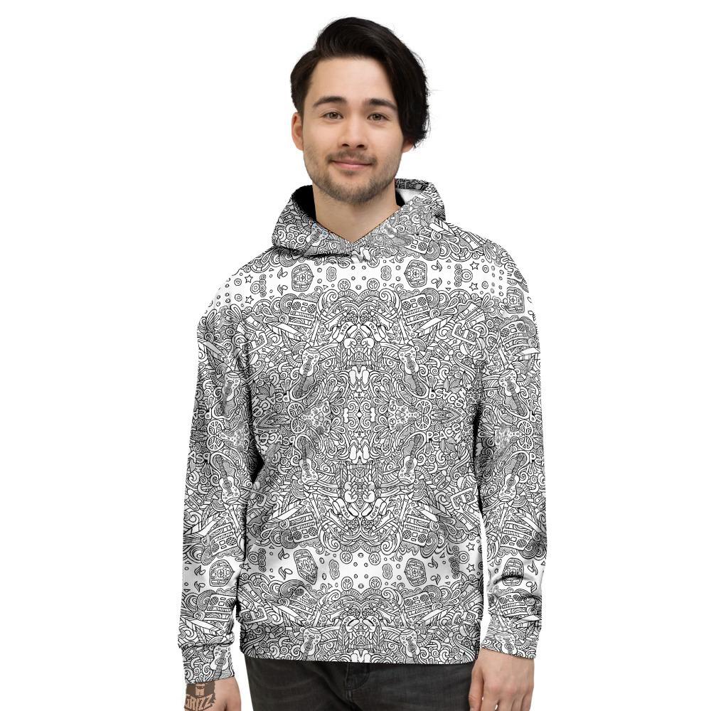 Hippie Graffiti Monochrome Print Pattern Men's Hoodie-grizzshop