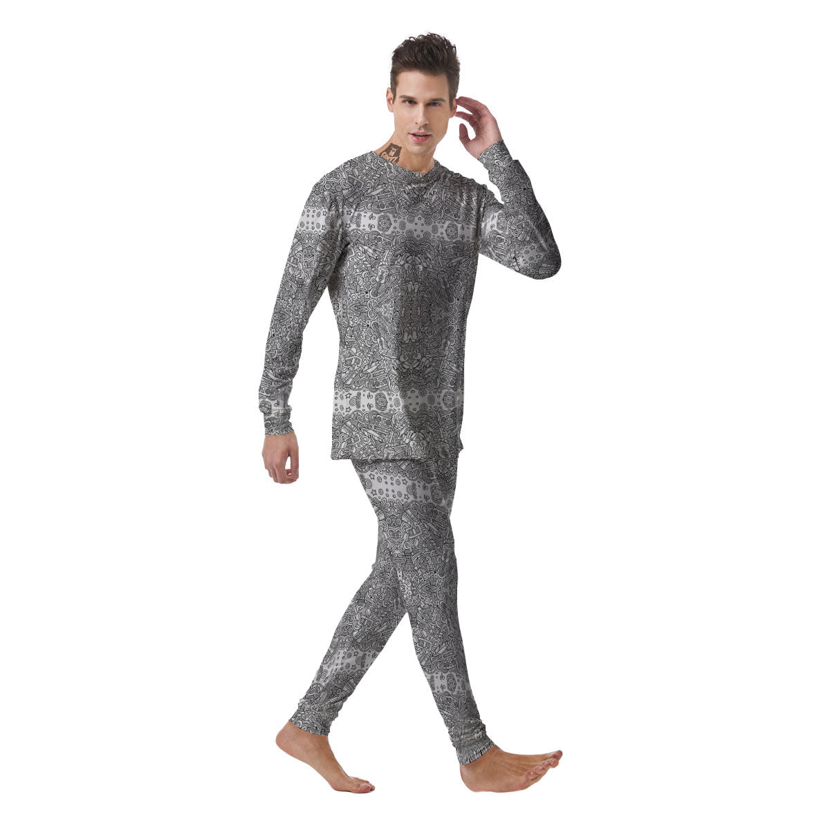 Hippie Graffiti Monochrome Print Pattern Men's Pajamas-grizzshop