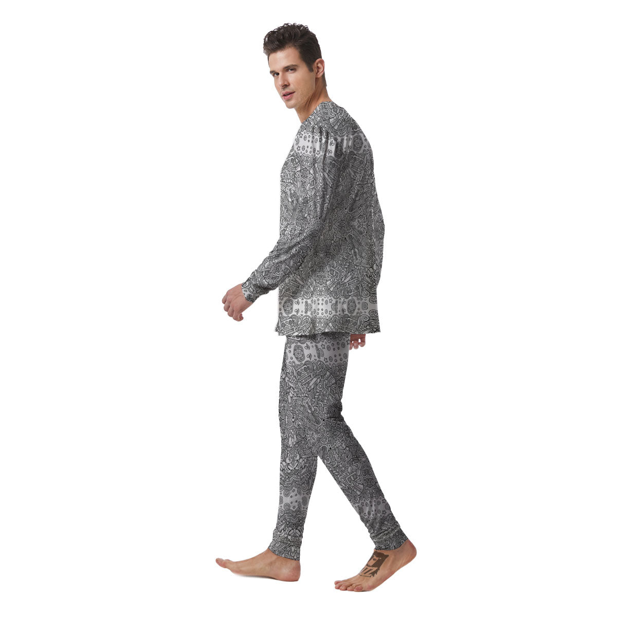 Hippie Graffiti Monochrome Print Pattern Men's Pajamas-grizzshop