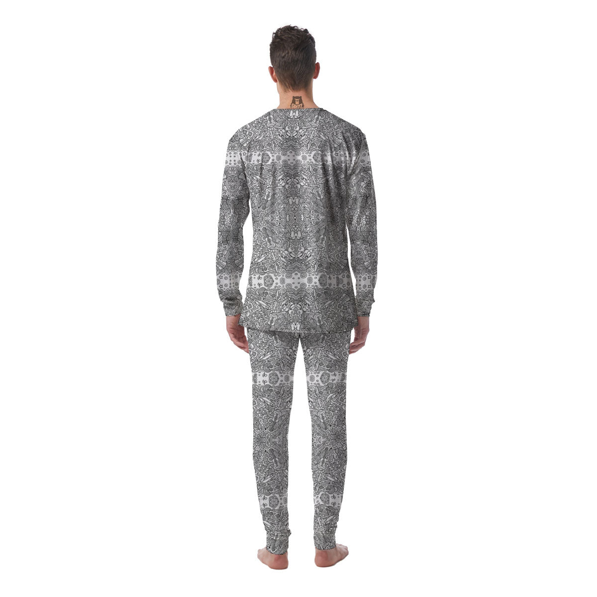 Hippie Graffiti Monochrome Print Pattern Men's Pajamas-grizzshop