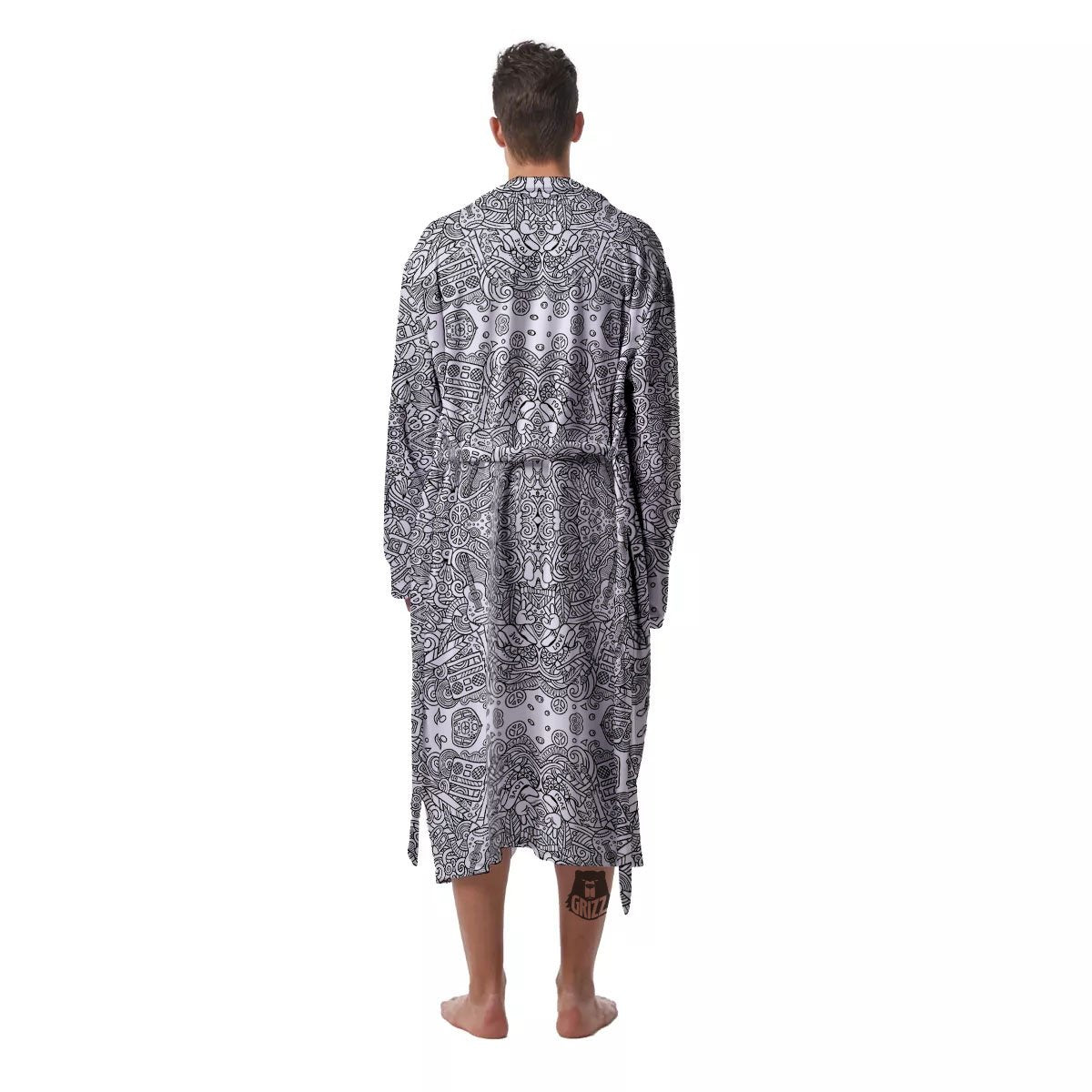 Hippie Graffiti Monochrome Print Pattern Men's Robe-grizzshop