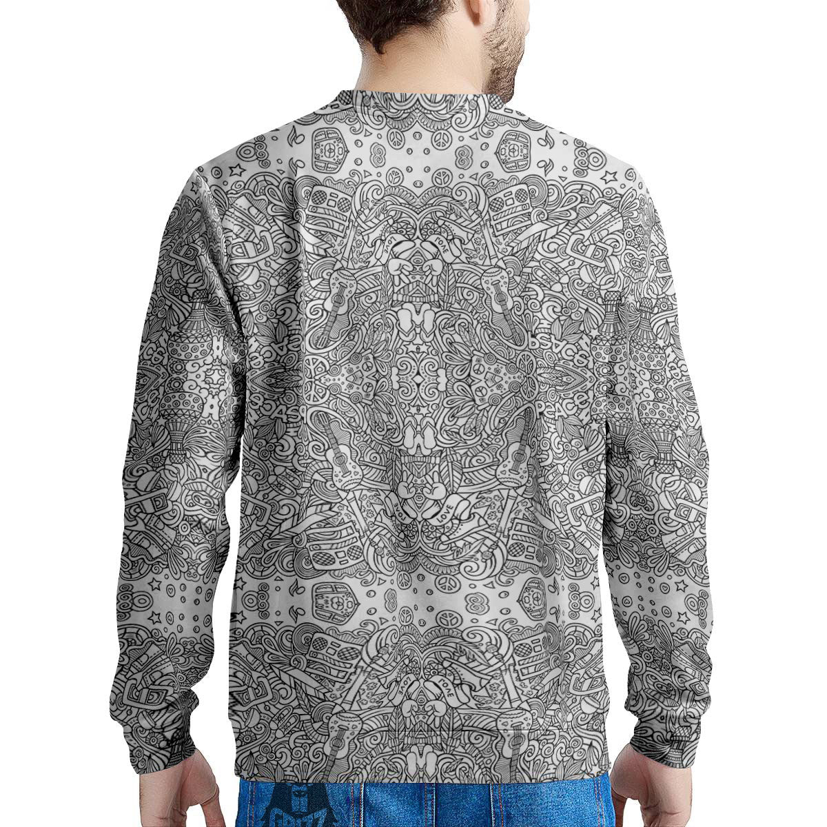 Hippie Graffiti Monochrome Print Pattern Men's Sweatshirt-grizzshop