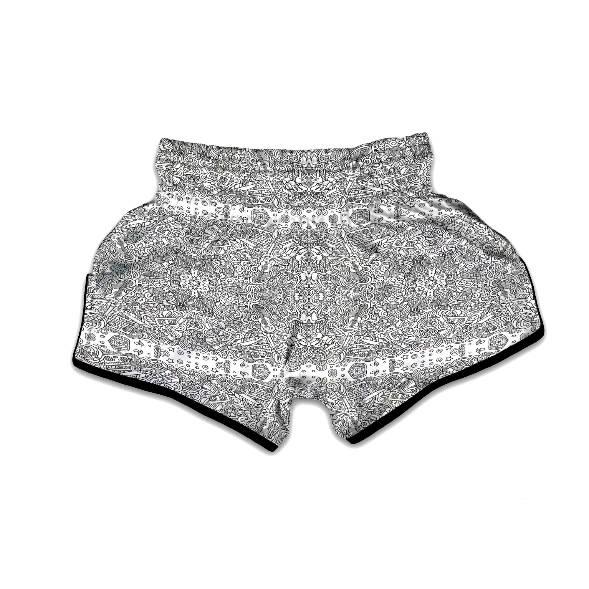Hippie Graffiti Monochrome Print Pattern Muay Thai Boxing Shorts-grizzshop