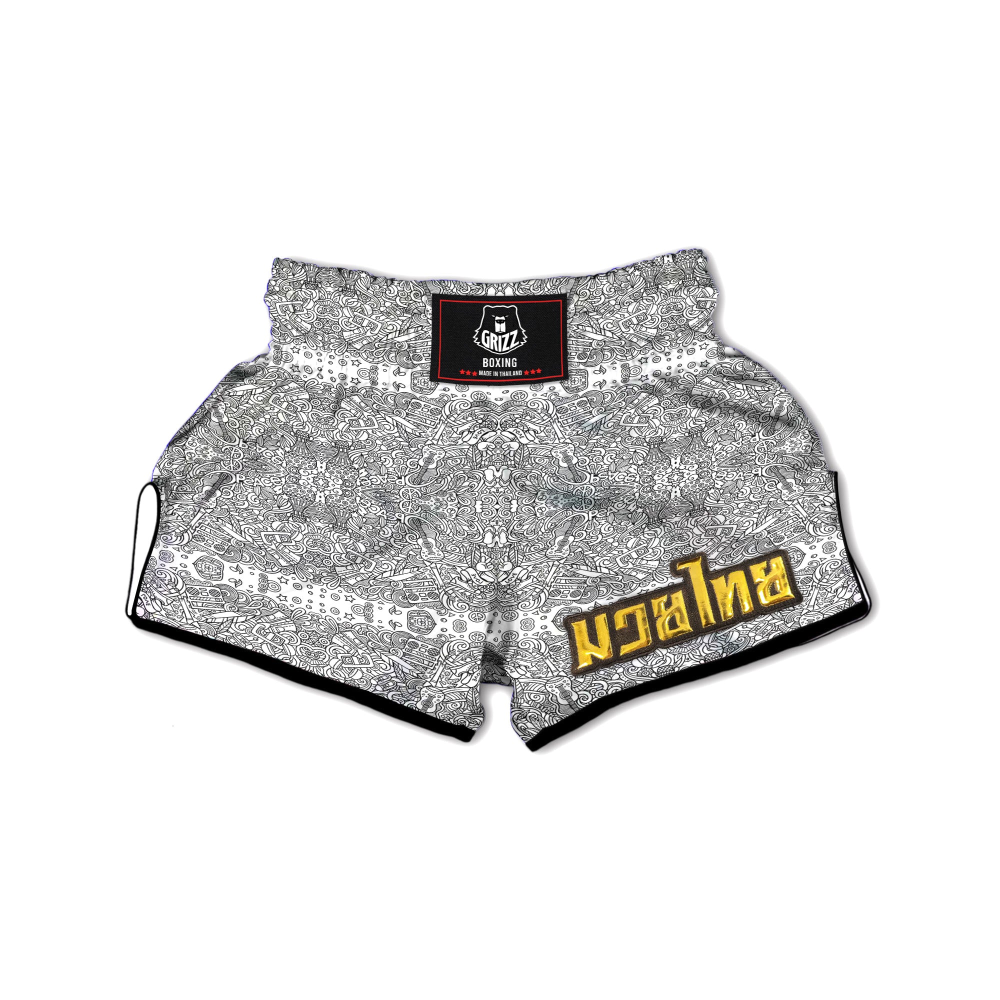 Hippie Graffiti Monochrome Print Pattern Muay Thai Boxing Shorts-grizzshop