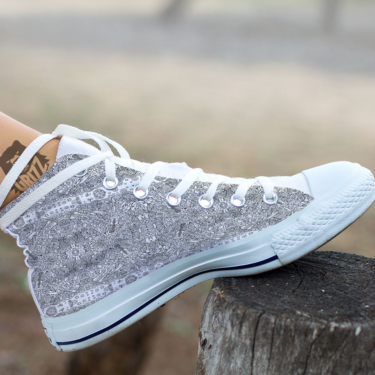 Hippie Graffiti Monochrome Print Pattern White High Top Shoes-grizzshop
