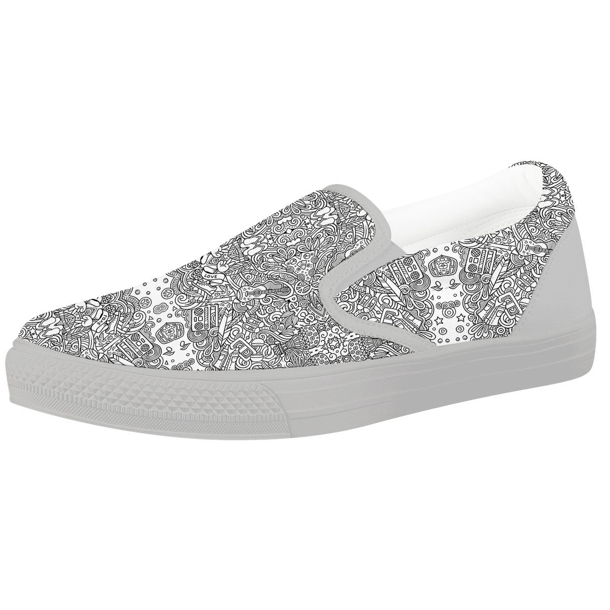 Hippie Graffiti Monochrome Print Pattern White Slip On Shoes-grizzshop