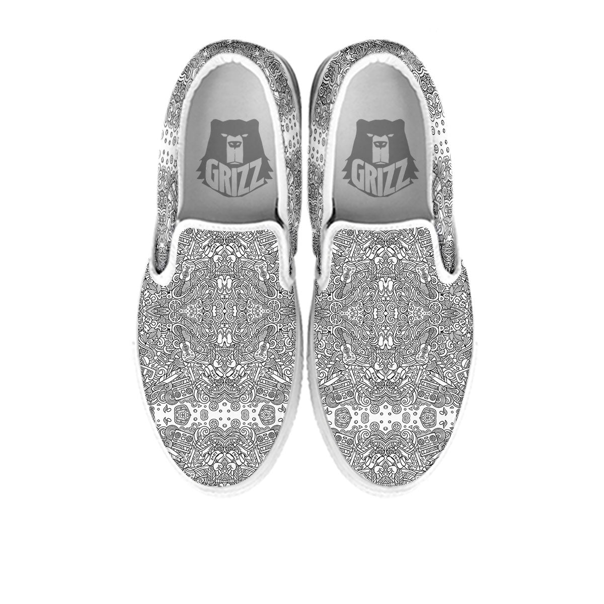 Hippie Graffiti Monochrome Print Pattern White Slip On Shoes-grizzshop