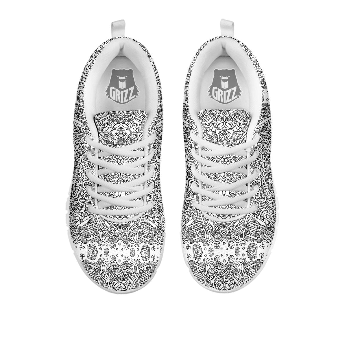 Hippie Graffiti Monochrome Print Pattern White Sneaker-grizzshop