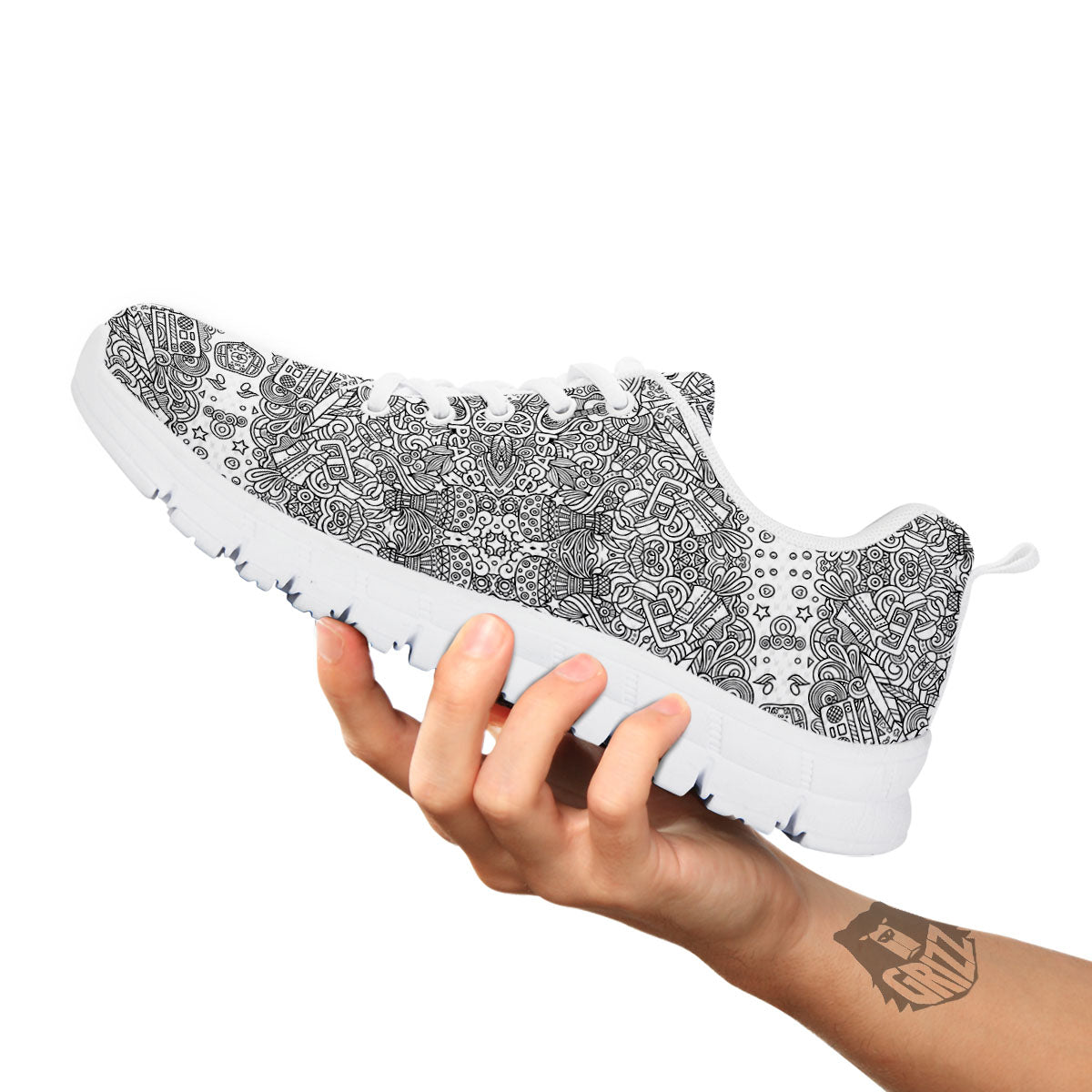 Hippie Graffiti Monochrome Print Pattern White Sneaker-grizzshop