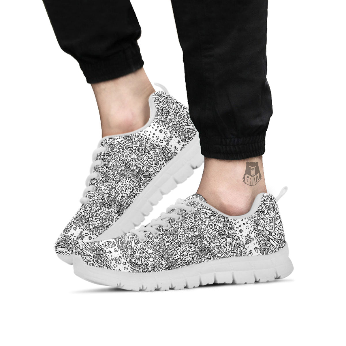 Hippie Graffiti Monochrome Print Pattern White Sneaker-grizzshop