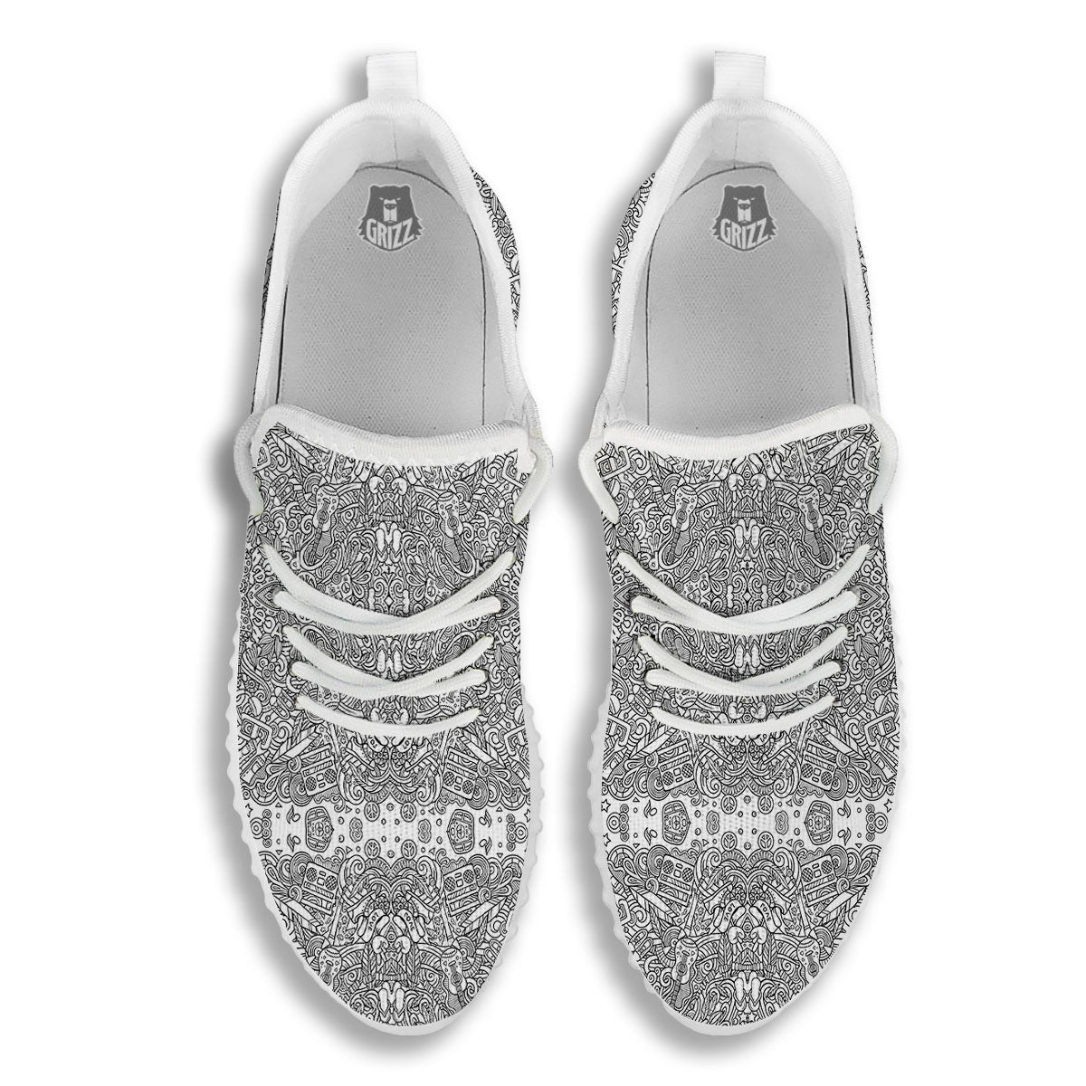 Hippie Graffiti Monochrome Print Pattern White Walking Shoes-grizzshop
