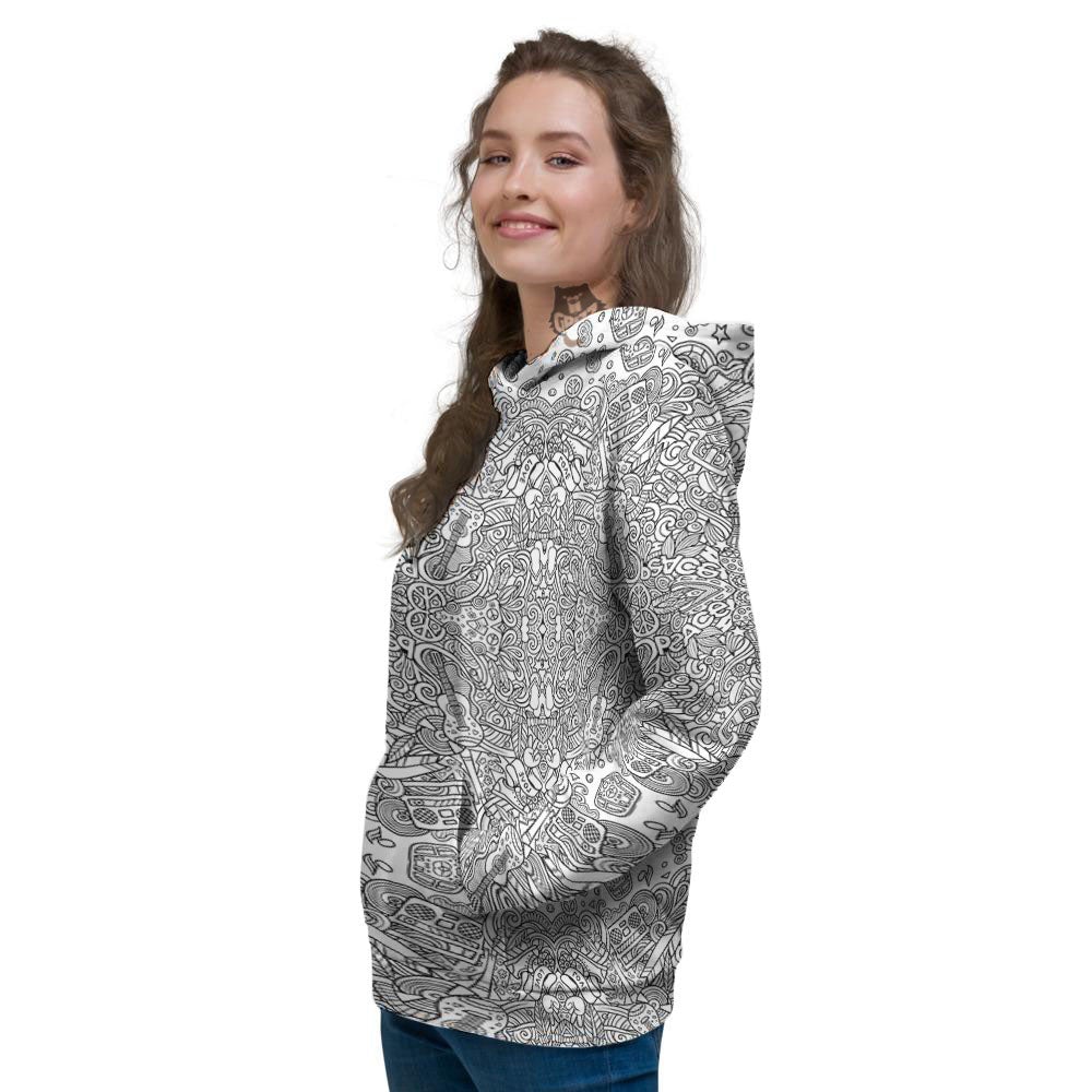 Hippie Graffiti Monochrome Print Pattern Women's Hoodie-grizzshop