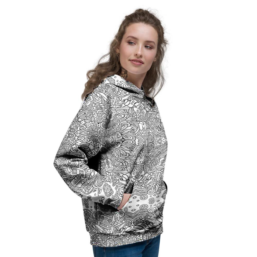 Hippie Graffiti Monochrome Print Pattern Women's Hoodie-grizzshop