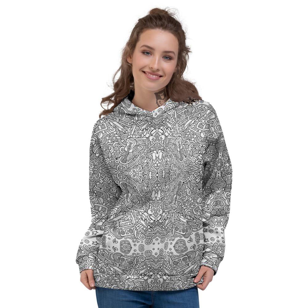 Hippie Graffiti Monochrome Print Pattern Women's Hoodie-grizzshop