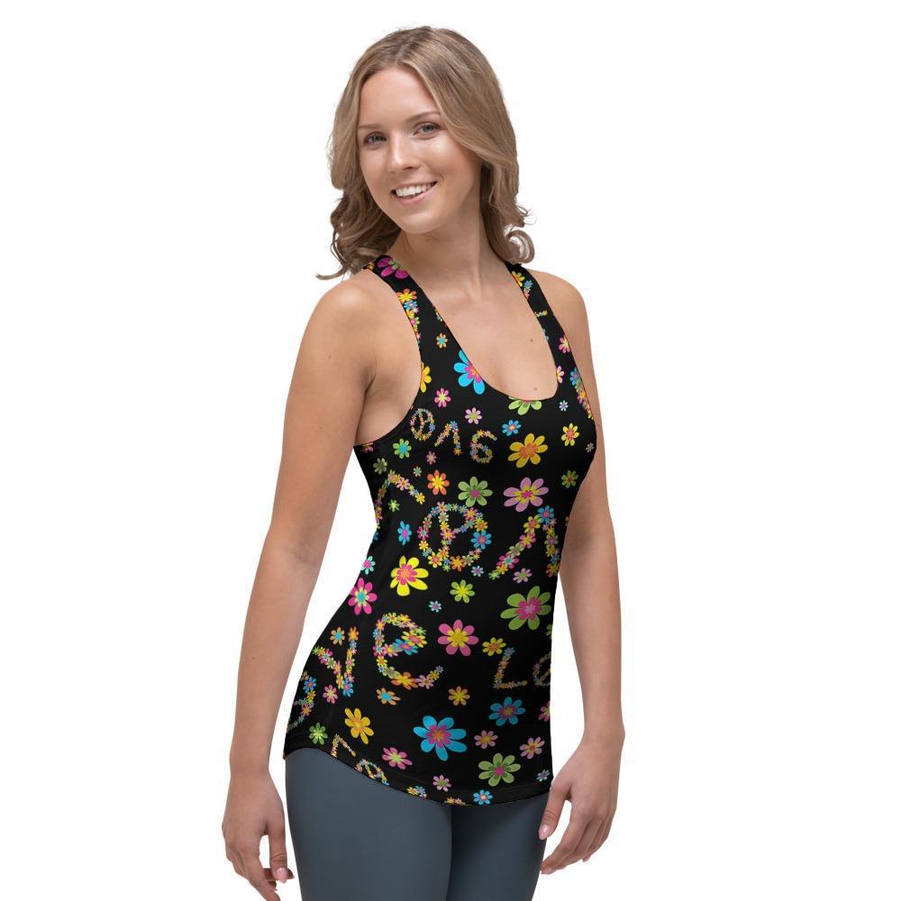 Hippie Love Floral Women's Racerback Tank Top-grizzshop
