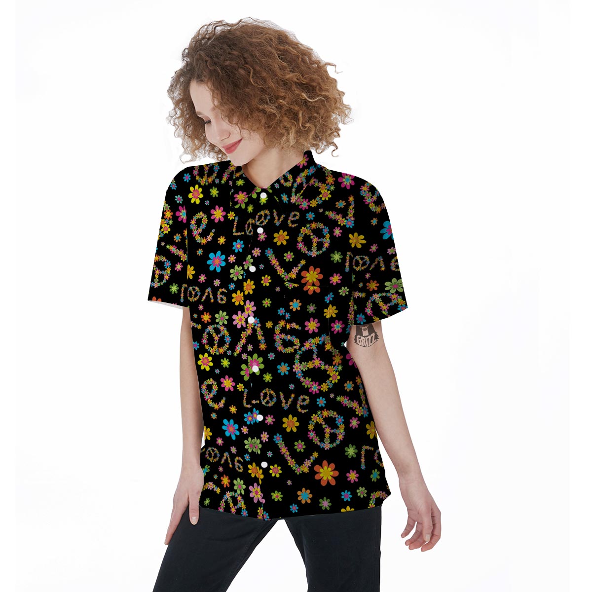Hippie Love Floral Women's Short Sleeve Shirts-grizzshop