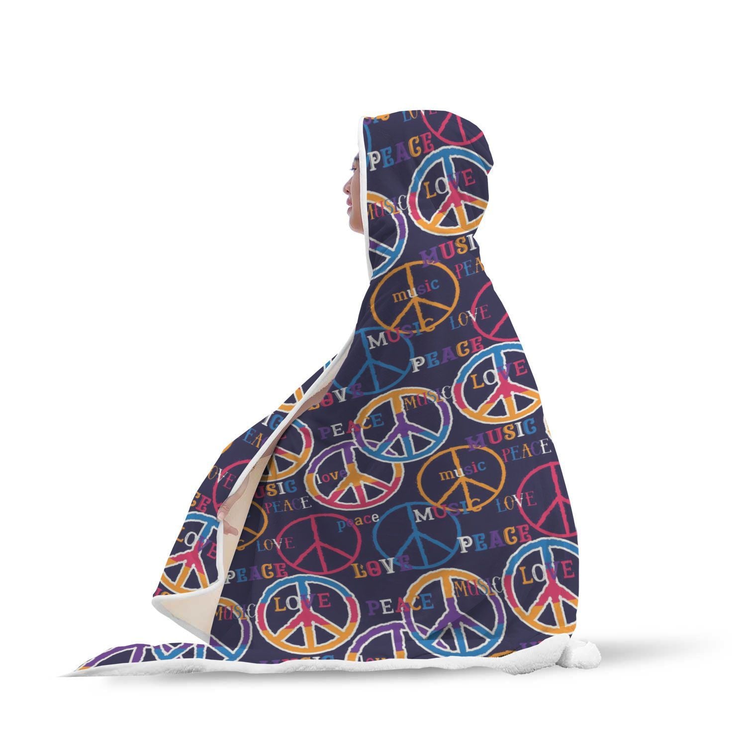 Hippie Music Van Peace Sign Pattern Print Hooded Blanket-grizzshop