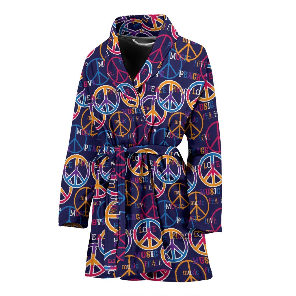 Hippie Music Van Peace Sign Pattern Print Women Long Robe-grizzshop