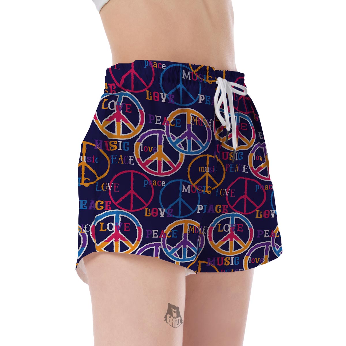 Hippie Music Van Peace Sign Pattern Print Women's Shorts-grizzshop