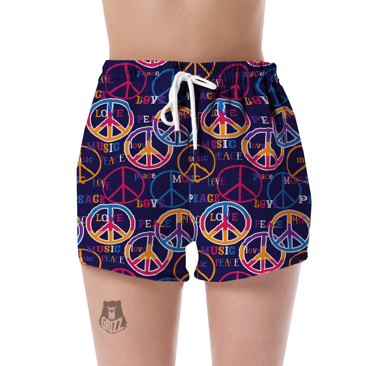 Hippie Music Van Peace Sign Pattern Print Women's Shorts-grizzshop