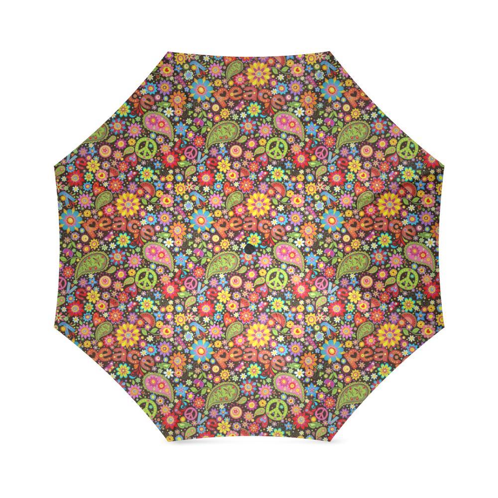 Hippie Paisley Floral Peace Sign Pattern Print Foldable Umbrella-grizzshop
