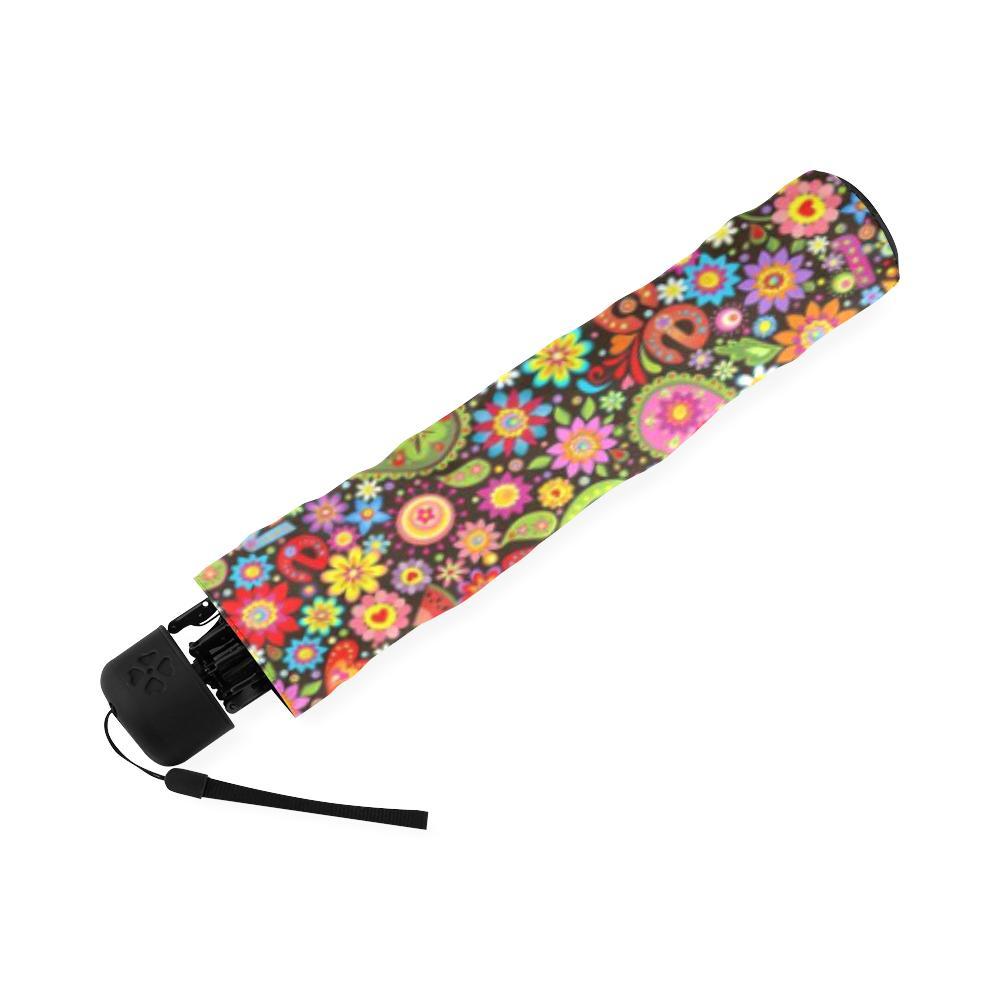 Hippie Paisley Floral Peace Sign Pattern Print Foldable Umbrella-grizzshop