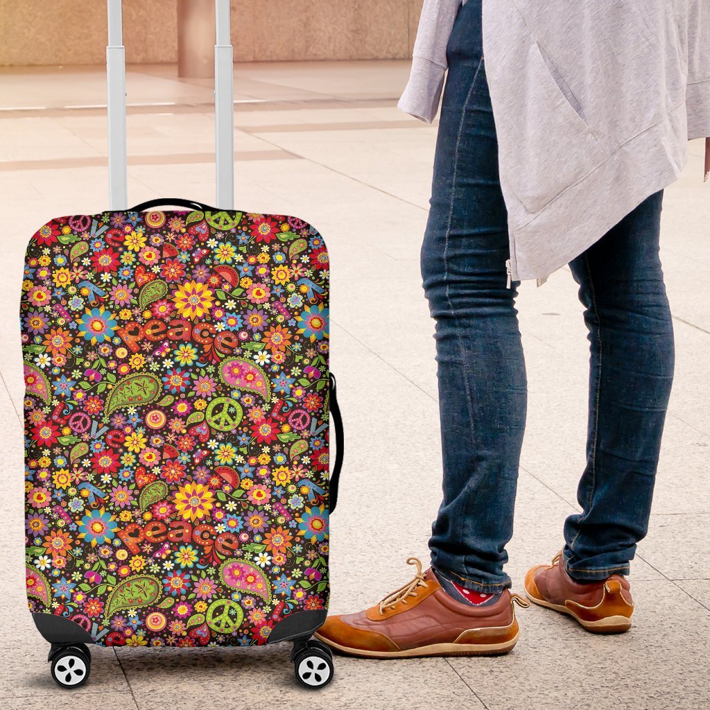 Hippie Paisley Floral Peace Sign Pattern Print Luggage Cover Protector-grizzshop