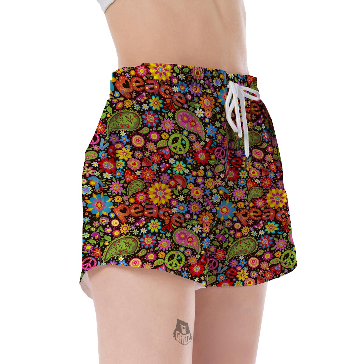 Hippie Paisley Floral Peace Sign Pattern Print Women's Shorts-grizzshop