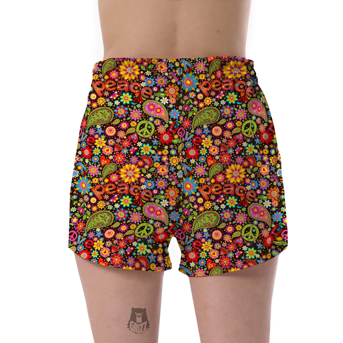 Hippie Paisley Floral Peace Sign Pattern Print Women's Shorts-grizzshop