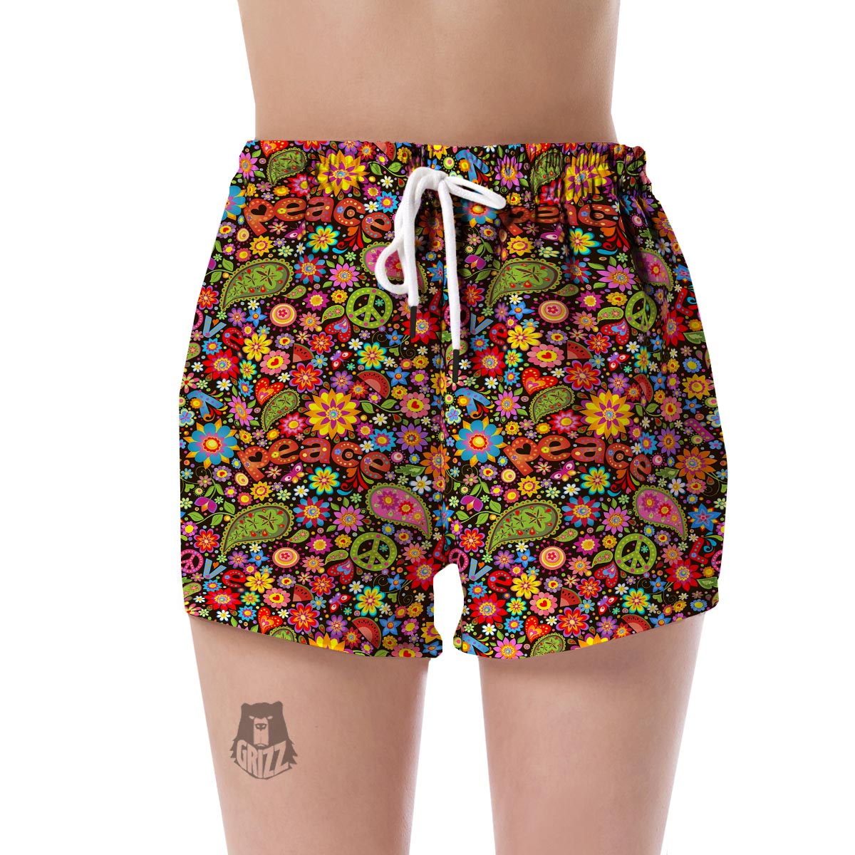 Hippie Paisley Floral Peace Sign Pattern Print Women's Shorts-grizzshop