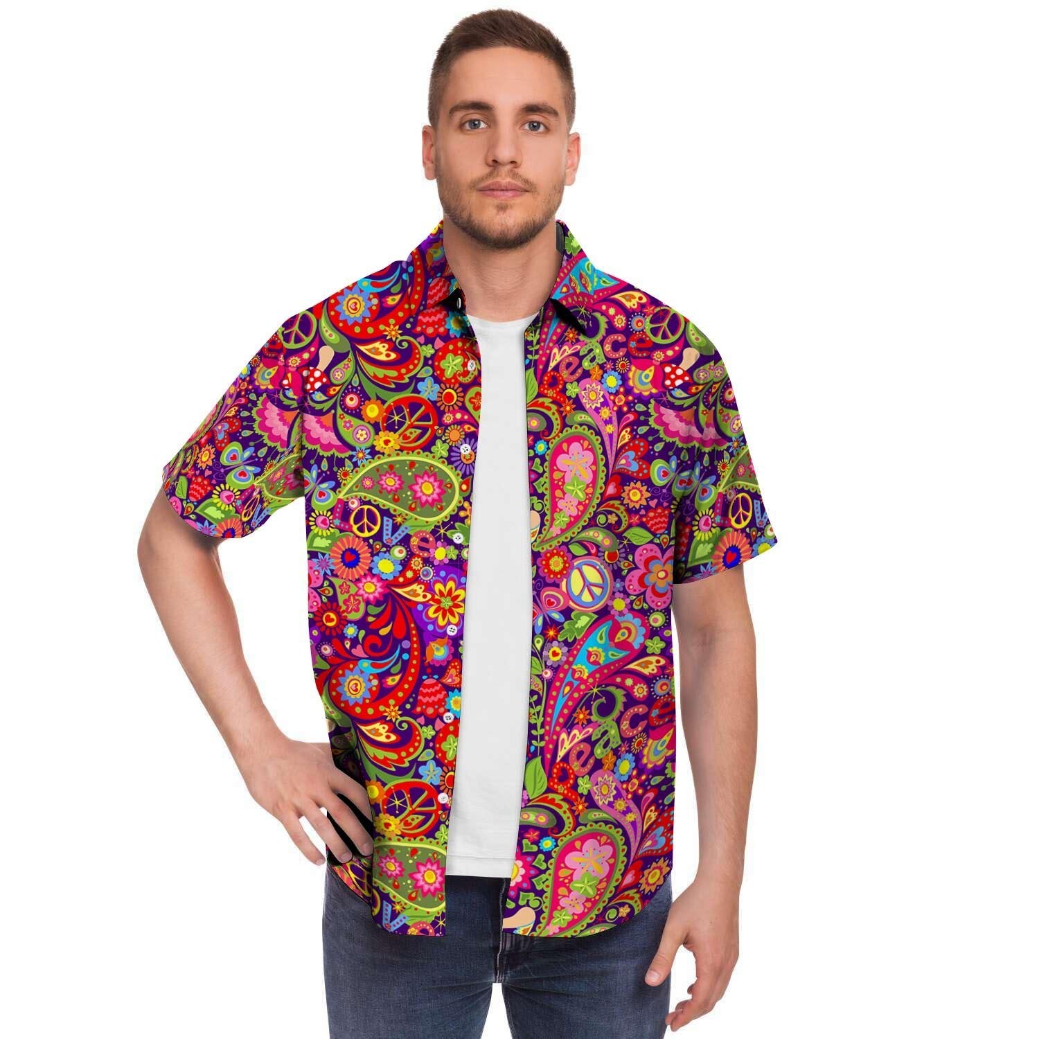 Hippie Paisley Men's Short Sleeve Shirt-grizzshop