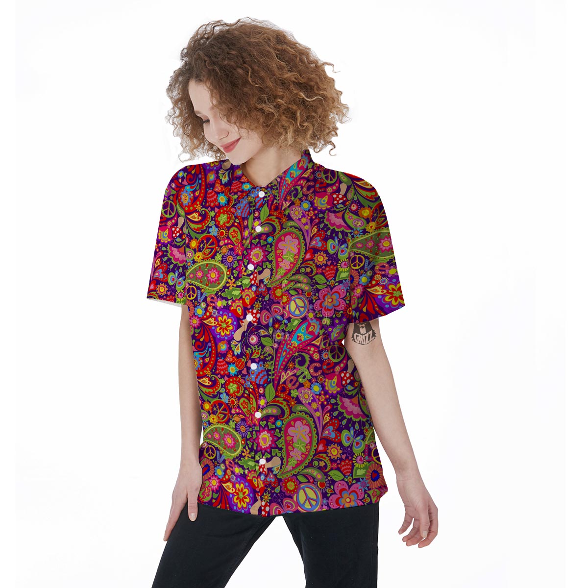 Hippie Paisley Women's Short Sleeve Shirts-grizzshop